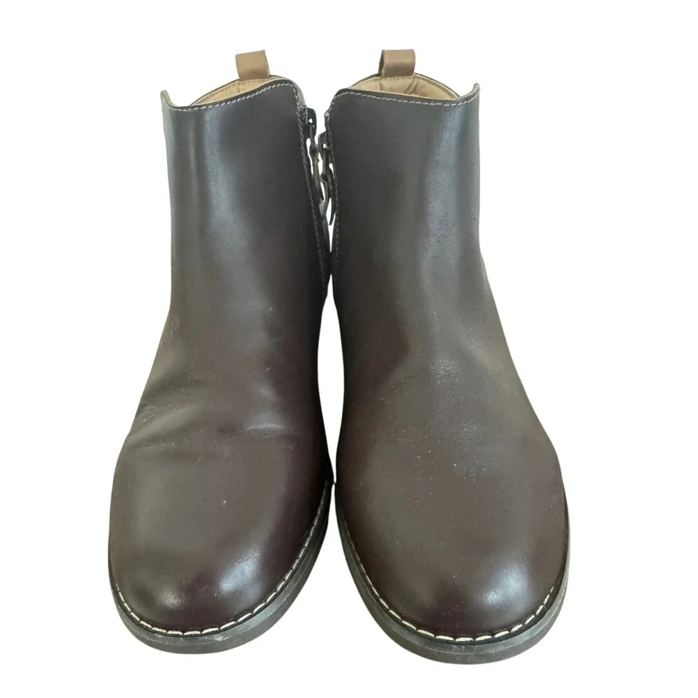 Spenco Womens Brown Leather Canvas Mixed Media Ankle Booties Side Zip Buckle 8
